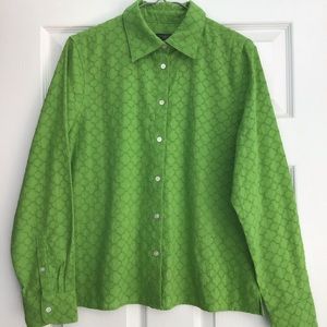 TALBOTS NWT Eyelet Green Blouse long sleeves Button womens Size PM